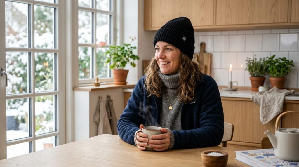 Kvinde i vinterklude ses tæt på i lifestyle-billede.