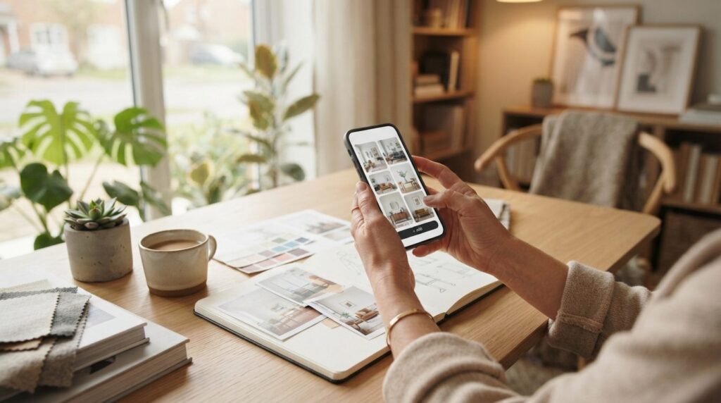 Professional photograph of a womans hands using a smartphon